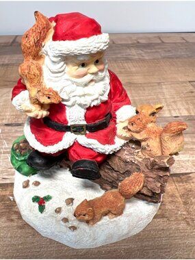 Vintage Santa Claus Figurine With Woodland Squirrels Christmas Collectible Decor